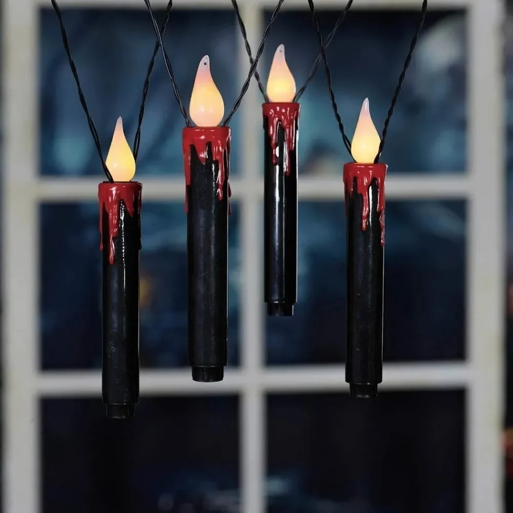 Halloween Battery Operated Flickering LED Dripping Candle String Lights w Timer